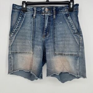 ONE 5 ONE Women's Blue Denim High rise Mom  Distressed Frayed‎ Hem Shorts Size 5